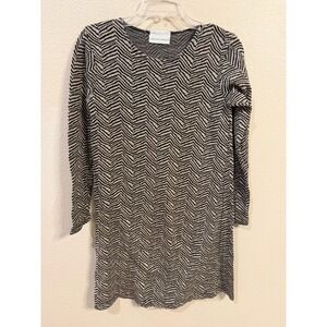 Joan Vass Bergdorf Goodman Dress Women  Black Beige Excellent Chevron Knit Tunic